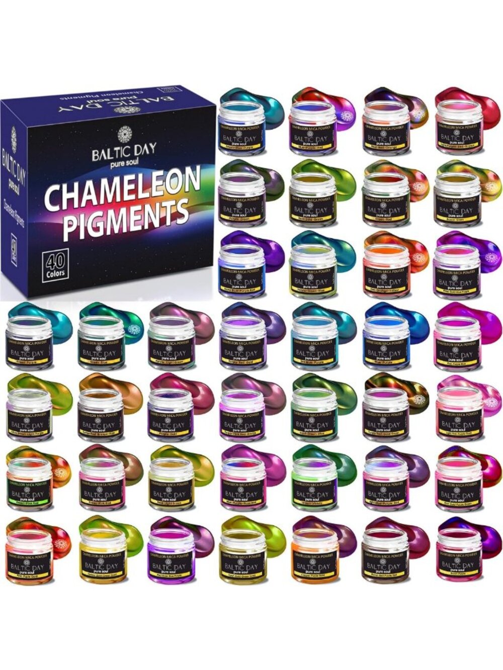 Color Shift Mica Powder Set - 40 Jars Holographic Pigments for Resin Art